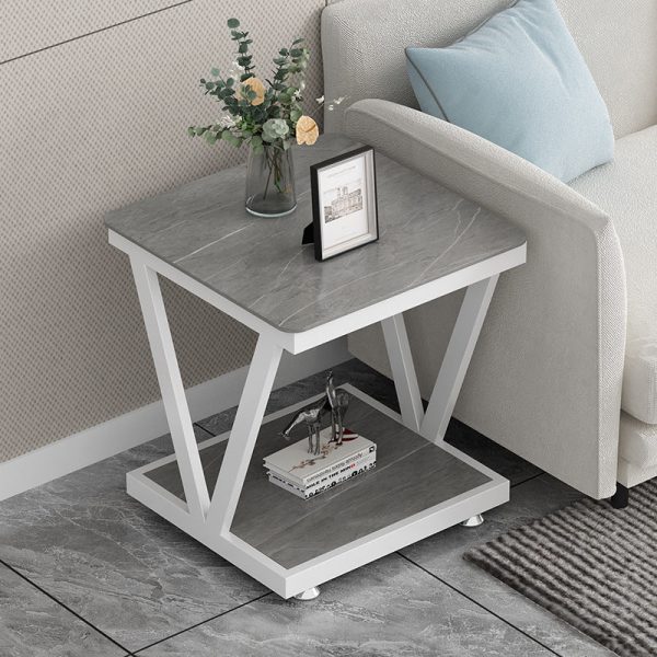 Modern Simplicity Square Slab Steel End Table 2-Tier For Living Room - Image 7