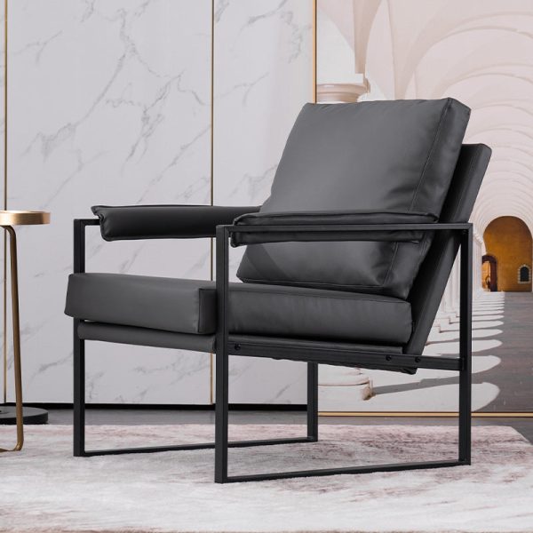 Contemporary Scandinavian Fabric Velvet Leather Carbon Steel Latex Sponge Square Accent Chair Backrest Armrest For Living Room - Image 16