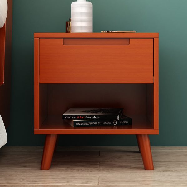 Contemporary Nordic Rectangular Solid Wood Nightstand 1/2 Drawer For Bedroom - Image 15