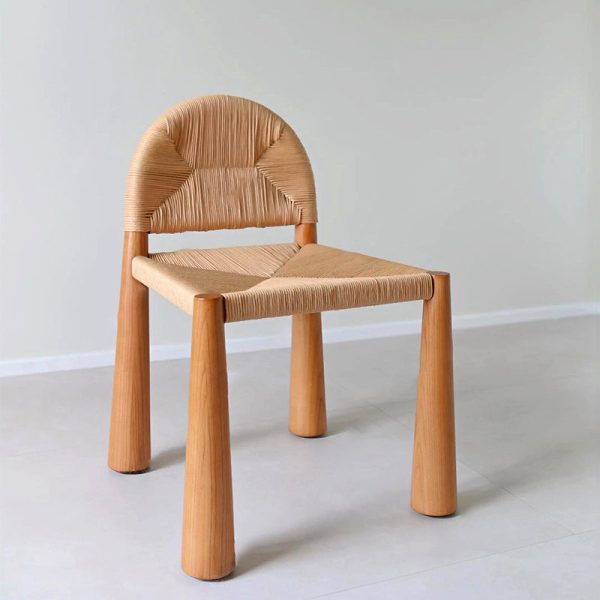 Traditional Vintage Square Wood Rattan Chair Backrest Armless For Living Room - Image 9