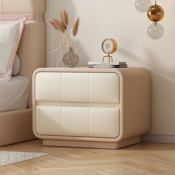 Contemporary Simplicity Square Microfiber Leather Wood Frame End Table 2-Drawer For Bedroom - Image 4