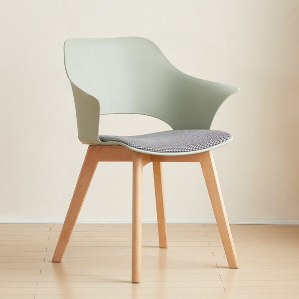 Contemporary Nordic Curved Plastic Wood Legs Dining Chair Backrest Armrest For Dining Room - Image 4