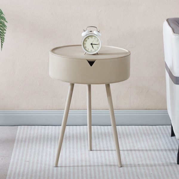 Modern Minimalist Round Tripod Plastic Nightstand 1-Storage For Bedroom - Image 15