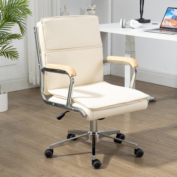 Modern Minimalist Square Upholstered PU Leather Stainless Steel Desk Chair Backrest Armrest For Home Office - Image 14