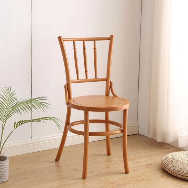 Traditional Vintage Round Cylinder Solid Wood Rattan Dining Chair Backrest For Living Room - Image 14