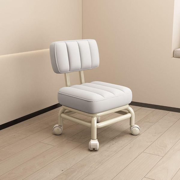 Contemporary Scandinavian Square Leather Upholstered Movable Footstool Backrest Caster For Living Room - Image 4