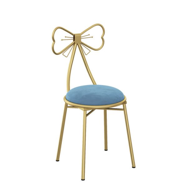Contemporary Creative Bow Round Upholstered Velvet Metal Vanity Stool Backrest For Bedroom - Image 17