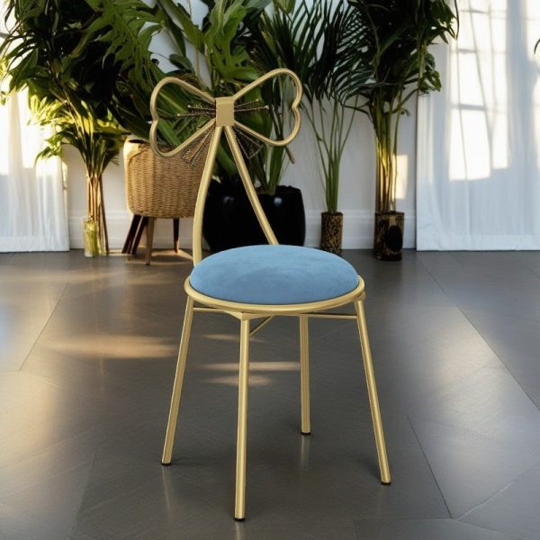Contemporary Creative Bow Round Upholstered Velvet Metal Vanity Stool Backrest For Bedroom - Image 14