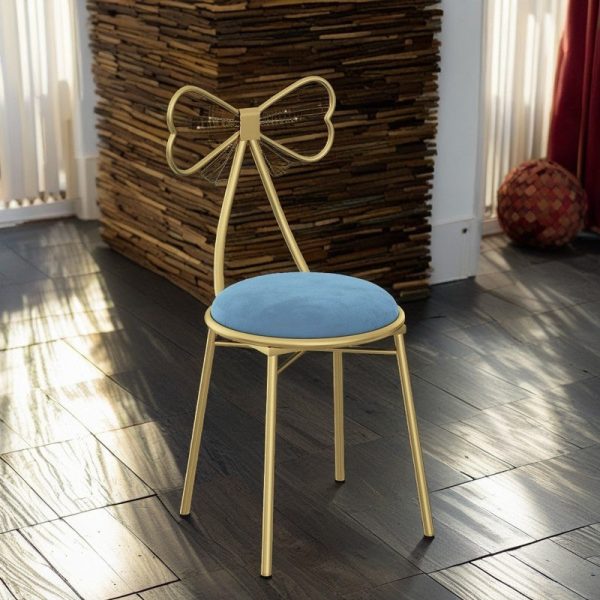 Contemporary Creative Bow Round Upholstered Velvet Metal Vanity Stool Backrest For Bedroom - Image 11
