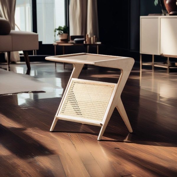 Traditional Japanese Weaving Rattan Glass Cherry Wood Ash Wood Rectangular Side Table 1-Shelf For Living Room - Image 8