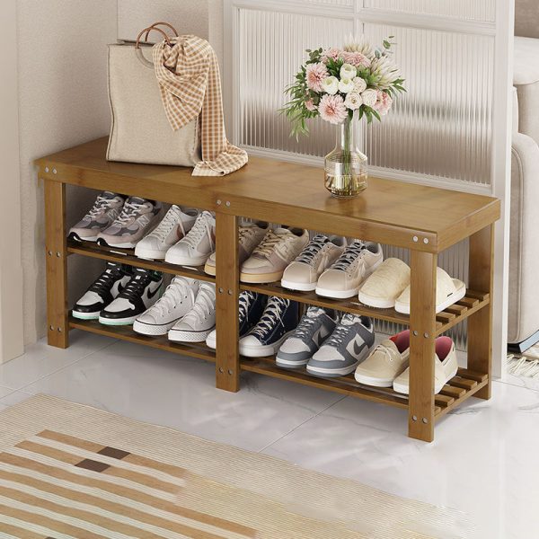 Modern Minimalist Rectangle Heather Bamboo Shoe Storage 2-Shelf For Entryways - Image 22