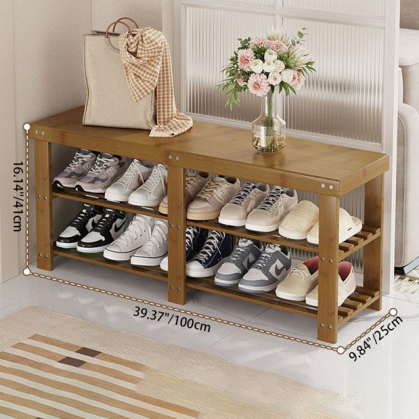 Modern Minimalist Rectangle Heather Bamboo Shoe Storage 2-Shelf For Entryways - Image 8