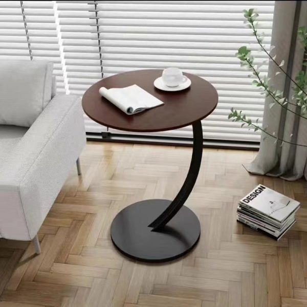 Modern Minimalist Round Wood Grain MDF Stainless Steel End Table For Living Room - Image 3