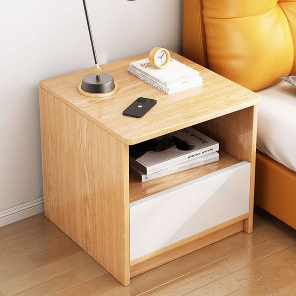 Modern Minimalist Square Table Top High Density Panel Nightstand 1-Drawer For Bedroom - Image 15
