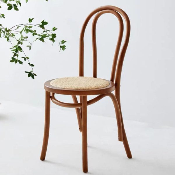 Traditional Vintage Curved Frame Solid Wood Wicker Dining Chair Backrest For Dining Room - Image 20