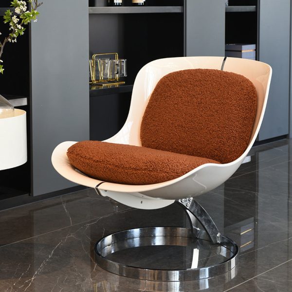 Contemporary Scandinavian Wraparound Large Curved PC Plastic Metal Lambswool Accent Chair Backrest For Living Room - Image 2