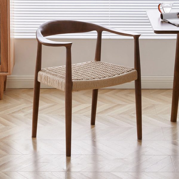 Traditional Vintage Braided Rope Wood Legs Square Dining Chair Backrest Armrest For Dining Room - Image 14