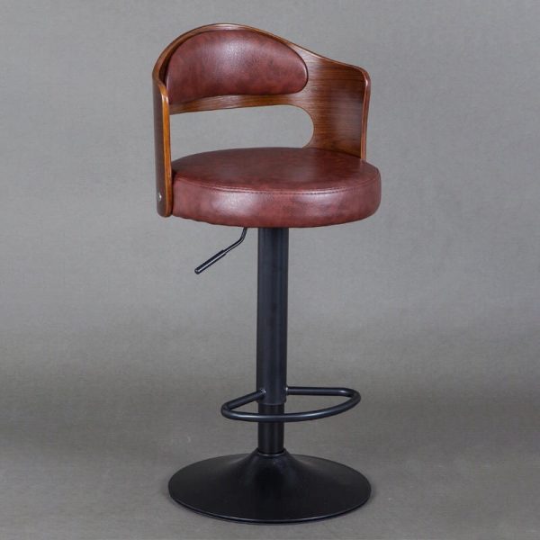 Contemporary Simplicity Round Faux Leather Upholstered Adjustable Height Swivel Bar Stool Low Back Footrest For Dining Room - Image 7