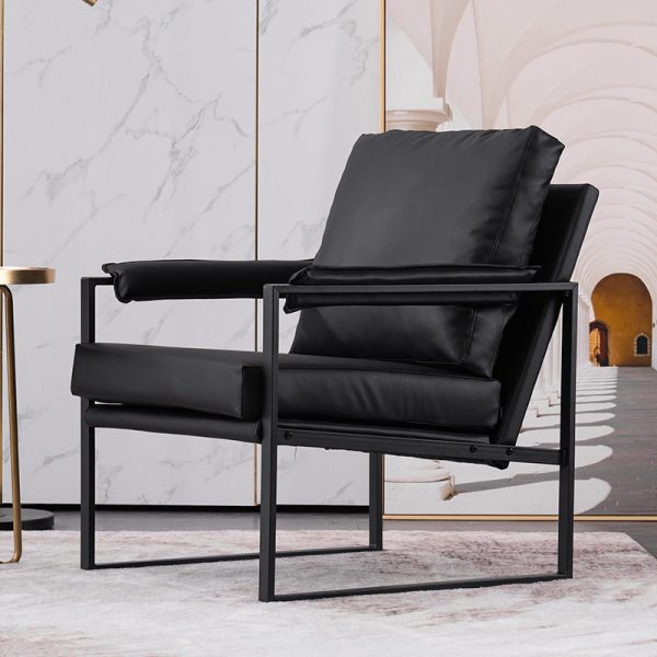 Contemporary Scandinavian Fabric Velvet Leather Carbon Steel Latex Sponge Square Accent Chair Backrest Armrest For Living Room - Image 6