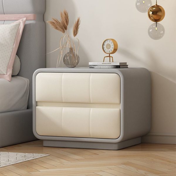 Contemporary Simplicity Square Microfiber Leather Wood Frame End Table 2-Drawer For Bedroom - Image 11