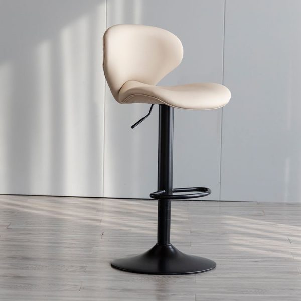 Contemporary Simplicity Curved PU Leather Liftable Swivel Bar Stool Backrest Footrest For Dining Room - Image 15