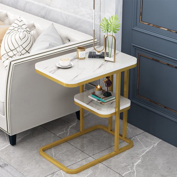 Modern Minimalist Square Metal Artificial Panel End Table For Living Room - Image 6