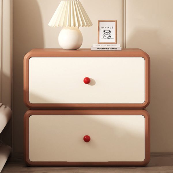 Modern Minimalist Square Tabletop Solid Wood Ceramic Cat Scratch Leather Nightstand 2-Drawer For Bedroom - Image 18