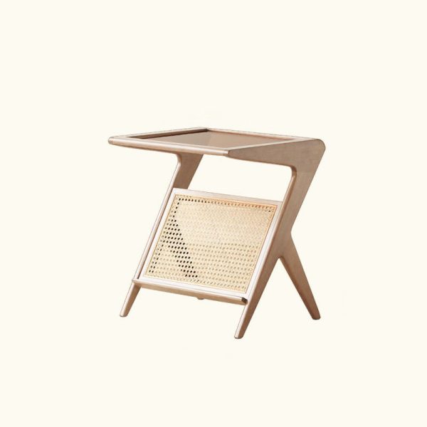 Traditional Japanese Weaving Rattan Glass Cherry Wood Ash Wood Rectangular Side Table 1-Shelf For Living Room - Image 19