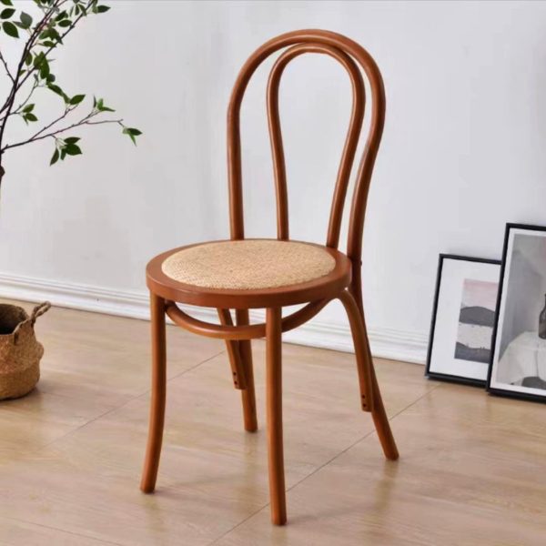 Traditional Chinese Round Wood Rattan Dining Chair Four Legs Backrest For Dining Room - Image 17