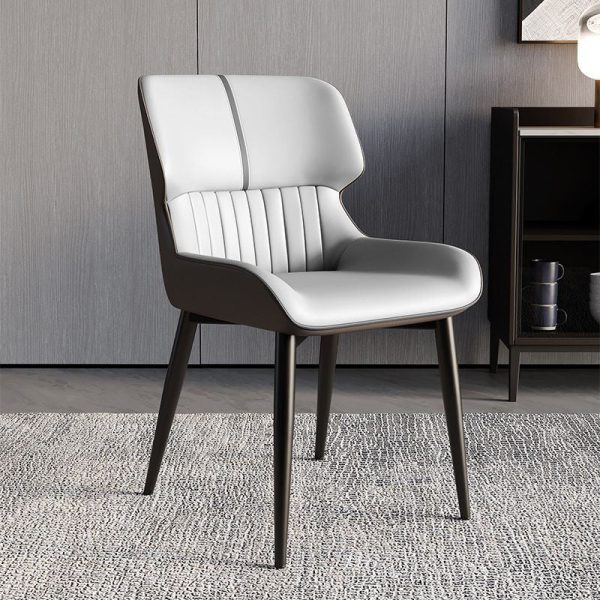 Modern Minimalist Steel Leather Dining Chair Backrest Armless For Dining Room - Image 2
