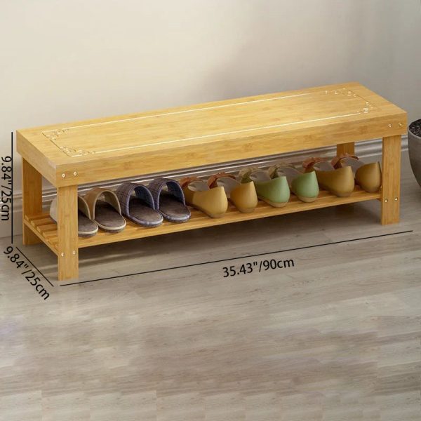 Traditional Chinese Rectangle Heather Bamboo Shoe Storage 1-Shelf For Entryways - Image 7