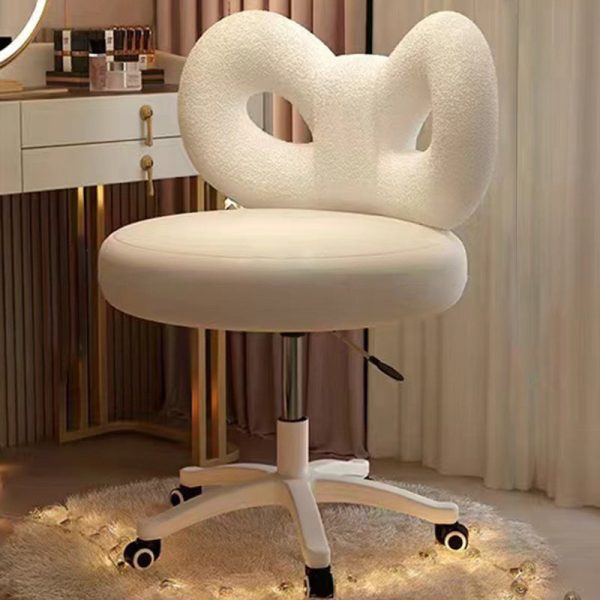 Modern Art Deco Butterfly Knot Round Lambswool Leather Metal Vanity Stool Backrest Armless For Bedroom - Image 14