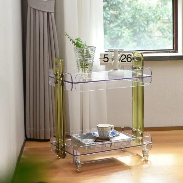 Contemporary Scandinavian Rectangular Acrylic PC End Table 2-Tier For Bedroom - Image 9