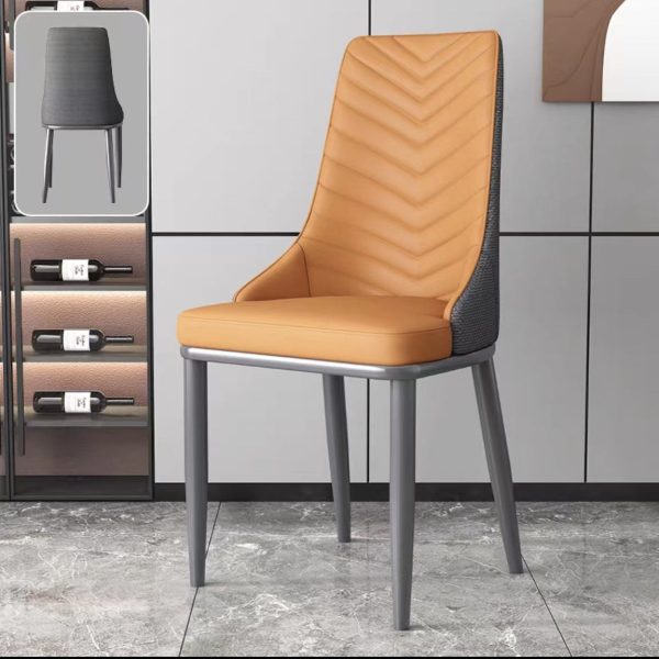 Modern Minimalist Square Four Legs Metal Leather Dining Chair Backrest Armless For Dining Room - Image 13