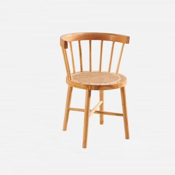Contemporary Nordic Round Rubberwood Rattan Dining Chair Backrest For Dining Room - Image 14