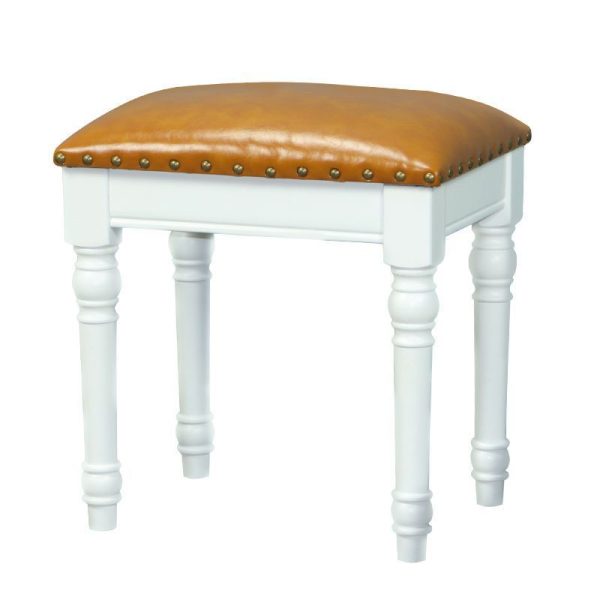 Contemporary Scandinavian Square Linen Leather Solid Wood Vanity Stool Backless Armless For Bedroom - Image 17