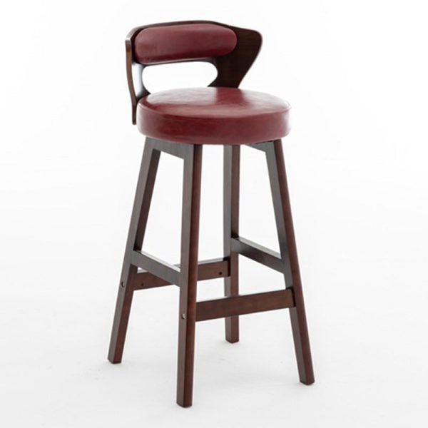 Modern Simplicity Round PU Leather Wood Bar Stool Low Back Footrest For Dining Room - Image 17