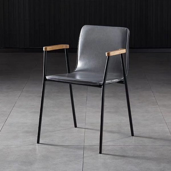 Contemporary Industrial Square Upholstered Leather Wooden Dining Chair Backrest Armrest For Dining Room - Image 17