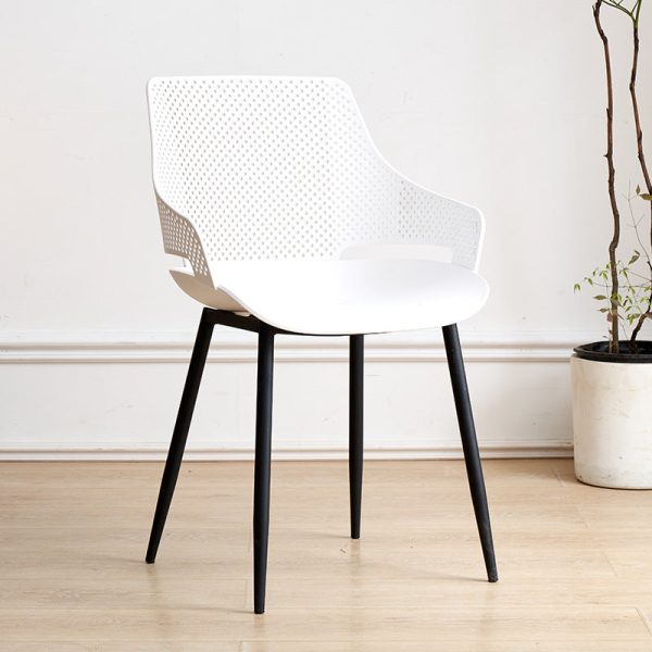 Modern Minimalist Square Hollowed Out Dots Backrest Plastic Iron Dining Chair Armrest For Dining Room - Image 18