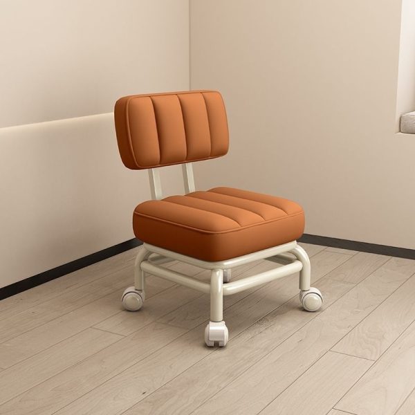 Contemporary Scandinavian Square Leather Upholstered Movable Footstool Backrest Caster For Living Room - Image 9