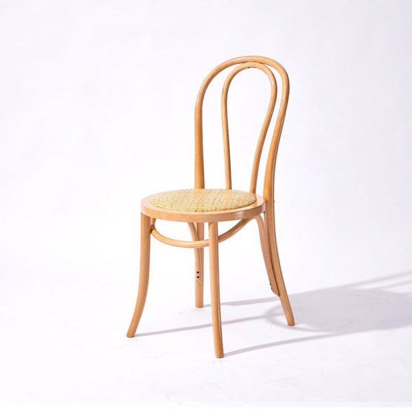 Contemporary Scandinavian Round Rattan Wood Vanity Stool Backrest Armless For Bedroom - Image 9