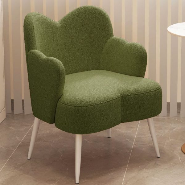 Contemporary Creative Cream Lambswool Upholstered Metal Vanity Stool Backrest Armrest For Bedroom - Image 3