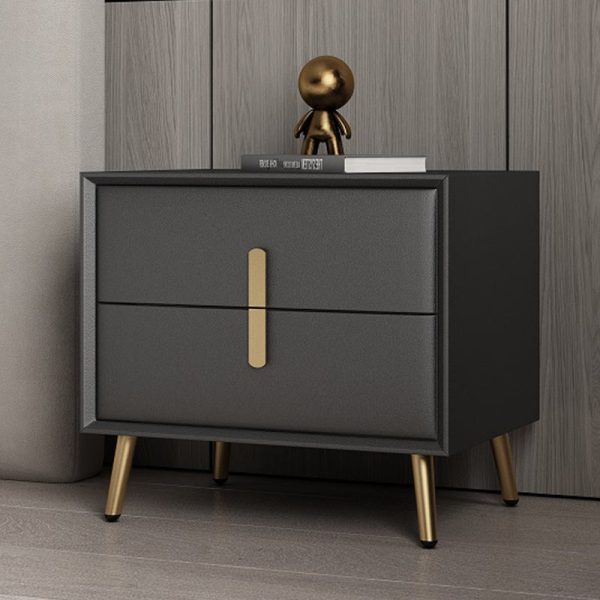 Modern Luxury Rectangular Solid Wood Leather Hardware Nightstand 2-Drawer For Bedroom - Image 15