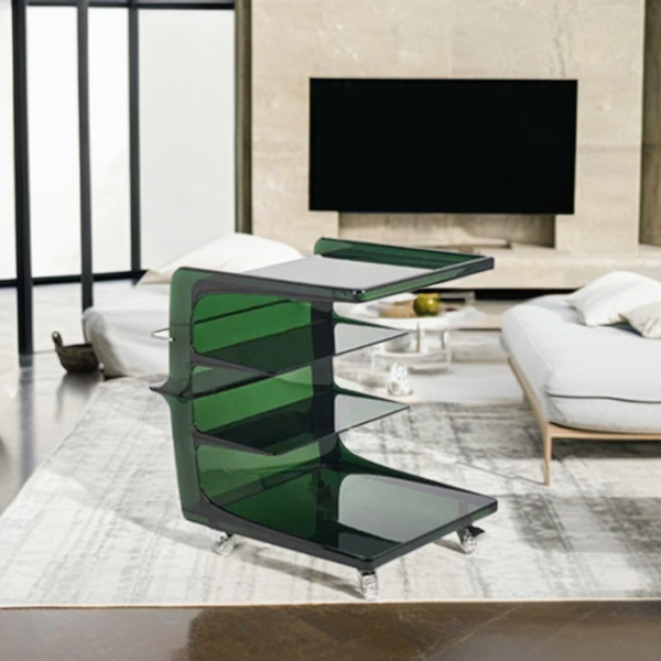 Contemporary Scandinavian Rectangular C Shape PC Stainless Steel End Table 4-Tier Movable For Living Room - Image 14