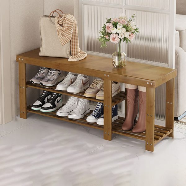 Modern Minimalist Rectangle Heather Bamboo Shoe Storage 2-Shelf For Entryways - Image 23