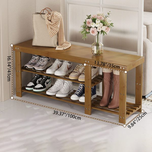 Modern Minimalist Rectangle Heather Bamboo Shoe Storage 2-Shelf For Entryways - Image 9