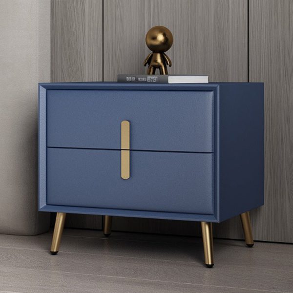 Modern Luxury Rectangular Solid Wood Leather Hardware Nightstand 2-Drawer For Bedroom - Image 16