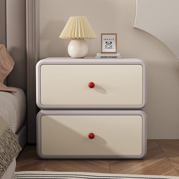 Modern Minimalist Square Tabletop Solid Wood Ceramic Cat Scratch Leather Nightstand 2-Drawer For Bedroom - Image 19