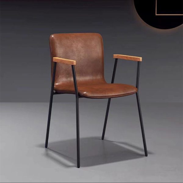 Contemporary Industrial Square Upholstered Leather Wooden Dining Chair Backrest Armrest For Dining Room - Image 18