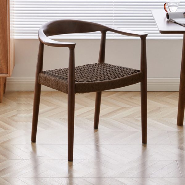 Traditional Vintage Braided Rope Wood Legs Square Dining Chair Backrest Armrest For Dining Room - Image 15